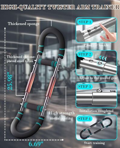 Twister Arm Trainer, Adjustable Chest Workout Equipment with Forearm Wrist Sleeves, 9 Resistance Levels(66-110lb) Chest Exerciser for Men , Portable Exercise Equipment for Home & Gym in Saudi Arabia