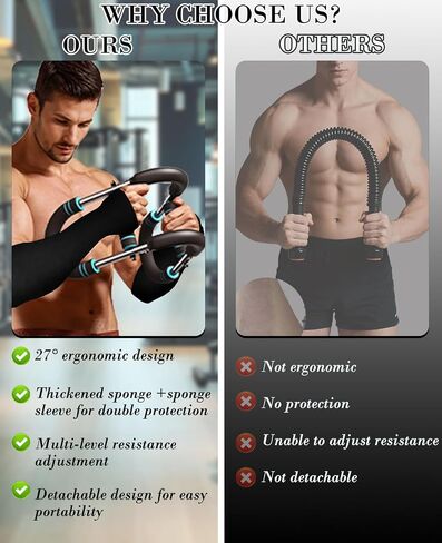 Twister Arm Trainer, Adjustable Chest Workout Equipment with Forearm Wrist Sleeves, 9 Resistance Levels(66-110lb) Chest Exerciser for Men , Portable Exercise Equipment for Home & Gym in Saudi Arabia