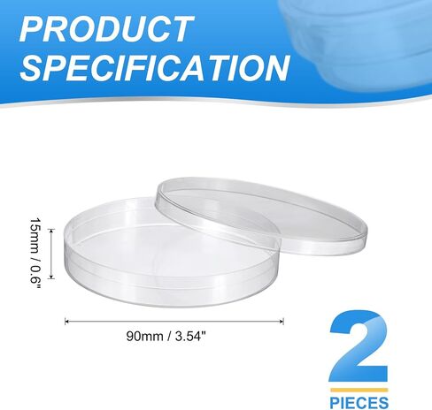 PATIKIL 90mm/3.54 Inch Plastic Petri Dishes with Lids, 2 Pack Petri Plates Tissue Culture Plate for Lab Science Experiment, Clear(15mm/0.6"H) in Kuwait