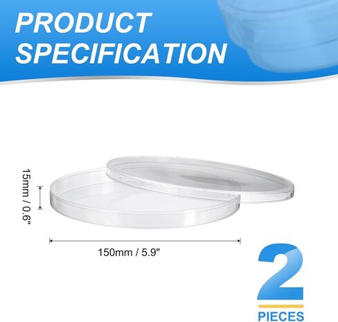 PATIKIL 90mm/3.54 Inch Plastic Petri Dishes with Lids, 2 Pack Petri Plates Tissue Culture Plate for Lab Science Experiment, Clear(15mm/0.6"H) in Kuwait