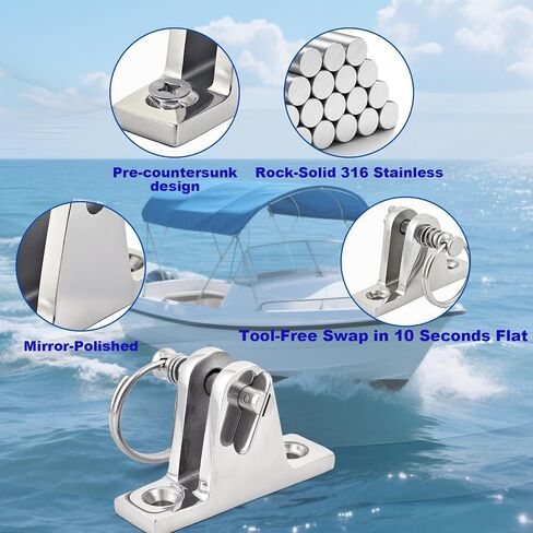 Bimini Top Deck Cheping مع دبوس وخاتم قابل للإزالة ، 316 من الفولاذ المقاوم للصدأ ، يسهل تثبيته ومثالية لأنواع القوارب المختلفة (4 عبوات) in Kuwait