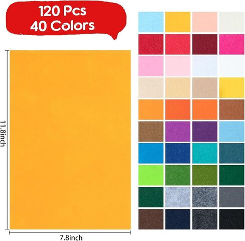 Simetufy 8 x 12 Inch Felt Sheets for Crafts, 40 Pcs Non-Woven Felt Squares, Stiff Sheets for School Projects, Decoration, 40 Assorted Colors (20 x 30cm) in Saudi Arabia