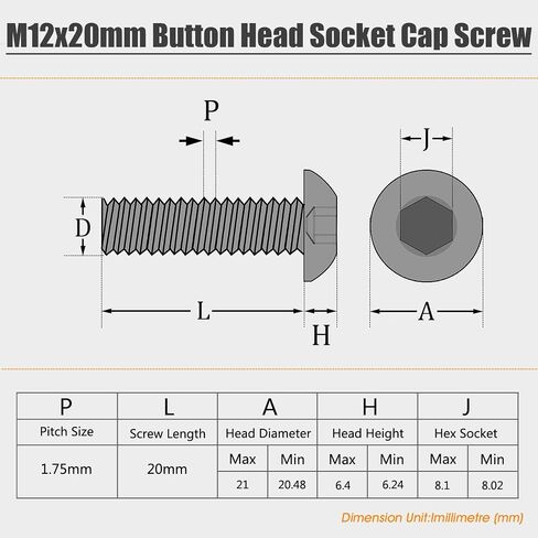 M4 Button Head Screws,M4×10mm Bolts,M4-0.7×10mm Screw and Bolt,304 Stainless Steel 18-8, Allen Hex Drive,Bright Finish,Fully Machine Thread,Coarse Thread UNC,50PCS in Saudi Arabia