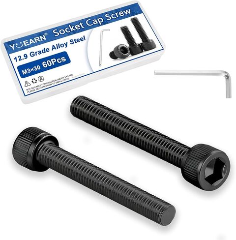 60Pcs M3x30mm Hex Socket Head Cap Screws Bolts,12.9 Alloy Steel Black Oxide,Allen Drive, Full Thread,with Hex Wrench, for Truck Suspension in Saudi Arabia