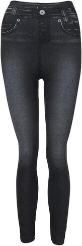 Jean Look Leggings for Women Full Length Tummy Control High Waisted Tights Stretchy Denim Pants Jeggings with Pocket in Kuwait