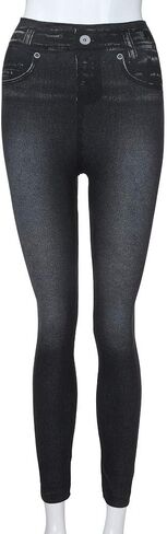 Jean Look Leggings for Women Full Length Tummy Control High Waisted Tights Stretchy Denim Pants Jeggings with Pocket in Kuwait