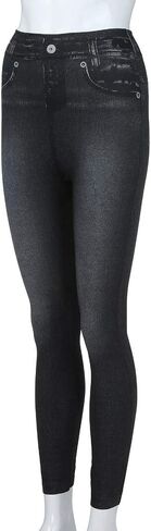 Jean Look Leggings for Women Full Length Tummy Control High Waisted Tights Stretchy Denim Pants Jeggings with Pocket in Kuwait