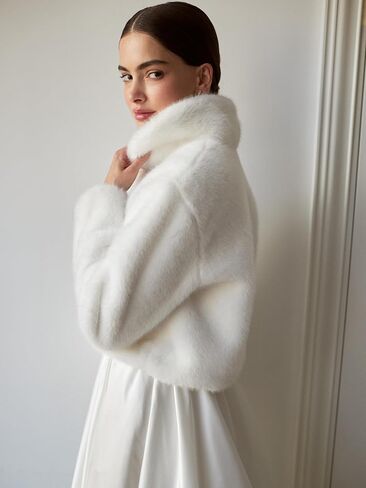 Faux Fur Bridal Shrug Jacket – Elegant White Wedding Coat – Soft Faux Fur Stole for Bride – White Cover Up for Wedding Ceremony – Premium Fur Bride Cape (S) in Saudi Arabia