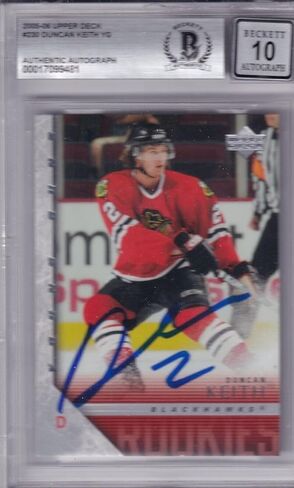 Beckett Mint 10 2005-06 Upper Deck Young Guns Duncan Keith Signed Rookie 7099481 - Hockey Slabbed Autographed Rookie Cards in Saudi Arabia