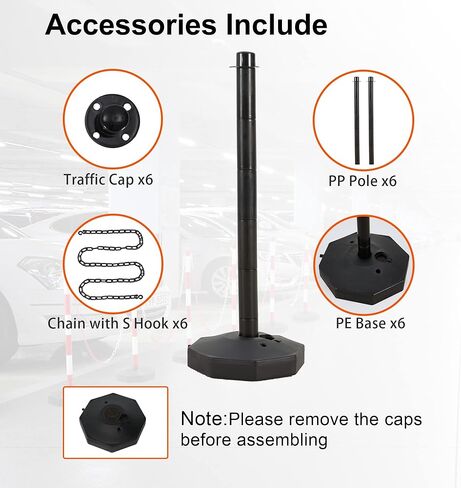 6 حزمة مرور مرور الحزمة مرتبة بعد المخاريط ، وظيفة Stanchion البلاستيكية بوست مع قاعدة قابلة للملء وسلاسل 5.4 قدم ، والسيطرة على مراقبة موقف السيارات لبناء مواقف السيارات ، والكراجات in Kuwait