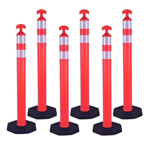 Reflective Rubber Base Traffic Delineator Post - Heavy-Duty Safety Bollards for Parking Lot Markers, Road Construction, Driveway Warning - with Reflective Strips (6 Pack - 42 Inch) in Kuwait