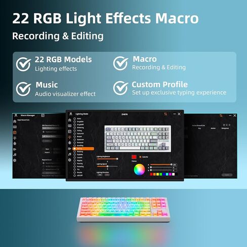 ZORNHER ZH870 Wireless Mechanical Gaming Keyboard,80% Black Custom Creamy Sound Keyboard with Shine Though Lighning IMD Keycaps,Pre-lubed Linear Switches,Hot-Swappable,RGB Backlit in Kuwait