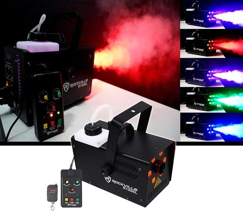 Rockville R1200L Fog/Smoke Machine مع مصابيح LED RGB ، وتأثيرات سوية ، و 7 قنوات DMX ، وأدوات التحكم السلكية/اللاسلكية ، للدي جي والاستخدام على المسرح in Saudi Arabia
