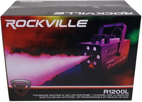 Rockville R1200L Fog/Smoke Machine مع مصابيح LED RGB ، وتأثيرات سوية ، و 7 قنوات DMX ، وأدوات التحكم السلكية/اللاسلكية ، للدي جي والاستخدام على المسرح in Saudi Arabia