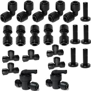 1/4 "O.D.Quick Connection Fitting,1/4" Push Connection Fitting,1/4 Water Line Fitting,Pipe Fitting for Reverse Osmosis Systems (Elbow + in-line + Triway + End Cap + on-Off Valve,22Pack) in Kuwait