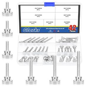 Glarks 42pcs M3 × 6/8/10/12/10/10/20/30 ملم مسامير إبهام مستديرة ، براغي المسمار الإبهام ملولبة بالكامل ، مسامير الإبهام مسطحة الرأس ، مسامير مقابض الكتف من أجل الإلكترونية ، ميكانيكية ، ميكانيكية in Kuwait
