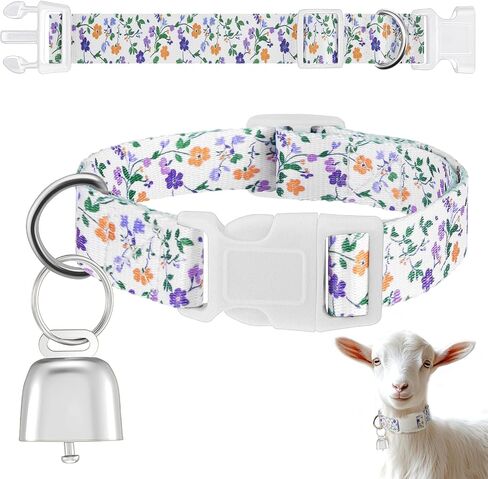 Talltalk Goat Collars with Bells Grazing, Copper Bell and Adjustable Nylon Collar Set Loud Bronze Bell for Summer Small Farm Animal Sheep Cow Sheep Dog Accessories(Retro Flower,Pink) in Kuwait