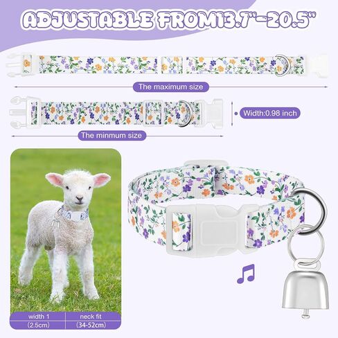 Talltalk Goat Collars with Bells Grazing, Copper Bell and Adjustable Nylon Collar Set Loud Bronze Bell for Summer Small Farm Animal Sheep Cow Sheep Dog Accessories(Retro Flower,Pink) in Kuwait