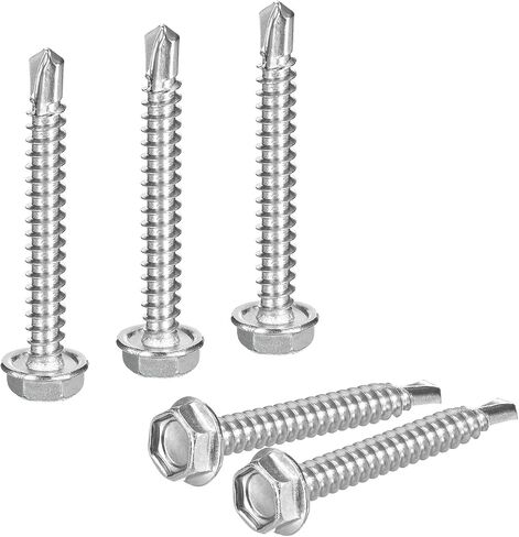 uxcell 25Pcs #10 x 1 Self Drilling Screws, 410 Stainless Steel Self Tapping Screws for Metal, Hex Washer Head Sheet Metal in Saudi Arabia