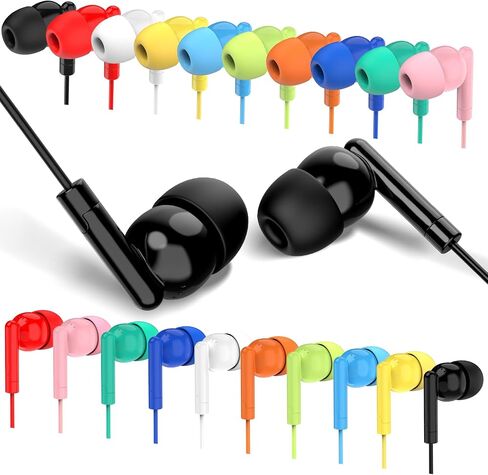 100 Pack Bulk Earbuds for Kids Classroom School Library,Individually Bagged,Wholesale Students Wired in Ear Earphones with 3.5 mm Jack for Computer Chromebook Laptop PC (HTC003,Mixed Colors) in Kuwait