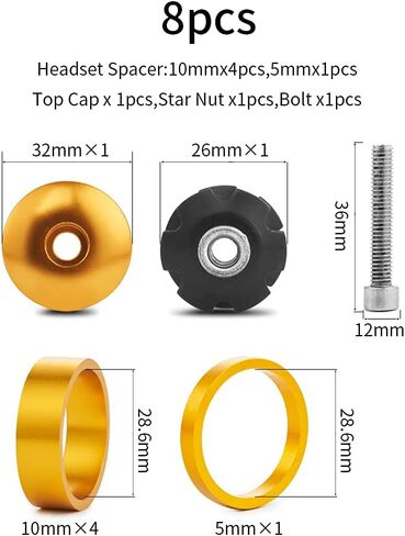 Bicycle Headset Spacer 1-1/8 inch 28.6mm with Stem Top Cap(Carbon Fiber),Headset Star Nut and Long Titanium Bolt Aluminium Alloy MTB Road Bike Stem Headset Spacer in Saudi Arabia