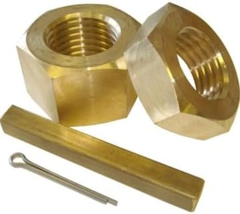 Inboard Boat Shaft Nut Set Kit for 1-1/4" Shaft | Marine Grade Brass & Stainless | 7/8"-9 Jam + Heavy Nut | 5/16" Key, 5/32" Cotter Pin | Corrosion-Resistant Marine Hardware | Made in USA! in Saudi Arabia