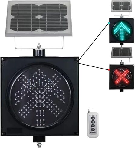 Industrial Solar Traffic Stop Light 1 Light X/Arrow, Red/Green Stop and Go Light with Remote Control, Industrial Signal Light with Solar Panel, for Intersections, Roads, in Saudi Arabia