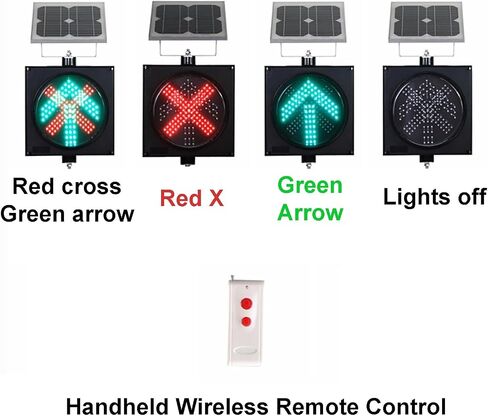Industrial Solar Traffic Stop Light 1 Light X/Arrow, Red/Green Stop and Go Light with Remote Control, Industrial Signal Light with Solar Panel, for Intersections, Roads, in Saudi Arabia