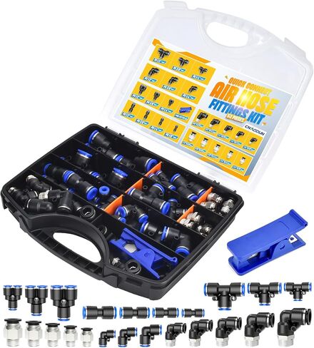 60pcs تجهيزات خرطوم الهواء Connect Quick 5/32 "1/4" 5/16 "3/8" 1/2 بوصة OD PNEUMATIC PRESS-TO-CONNECT TOPTERS LINE LINE 5/32 1/4 5/16 3/8 1/2 INC OD TUBE in Kuwait
