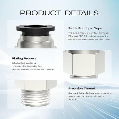 60pcs تجهيزات خرطوم الهواء Connect Quick 5/32 "1/4" 5/16 "3/8" 1/2 بوصة OD PNEUMATIC PRESS-TO-CONNECT TOPTERS LINE LINE 5/32 1/4 5/16 3/8 1/2 INC OD TUBE in Kuwait