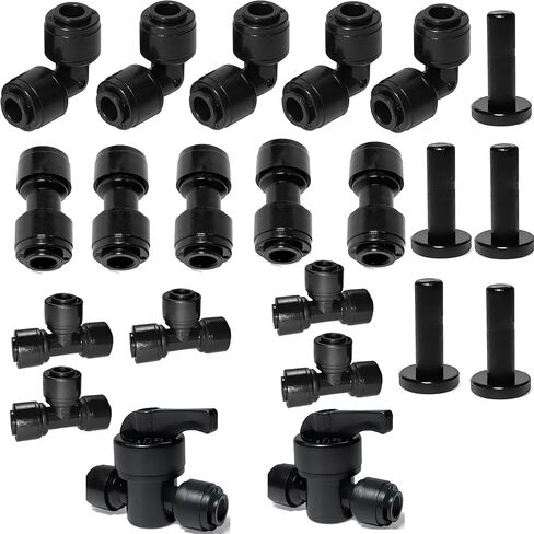1/4 "O.D.Quick Connection Fitting,1/4" Push Connection Fitting,1/4 Water Line Fitting,Pipe Fitting for Reverse Osmosis Systems (Elbow + in-line + Triway + End Cap + on-Off Valve,22Pack) in Kuwait