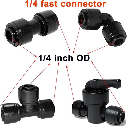 1/4 "O.D.Quick Connection Fitting,1/4" Push Connection Fitting,1/4 Water Line Fitting,Pipe Fitting for Reverse Osmosis Systems (Elbow + in-line + Triway + End Cap + on-Off Valve,22Pack) in Kuwait