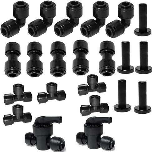 1/4 "O.D.Quick Connection Fitting,1/4" Push Connection Fitting,1/4 Water Line Fitting,Pipe Fitting for Reverse Osmosis Systems (Elbow + in-line + Triway + End Cap + on-Off Valve,22Pack) in Kuwait
