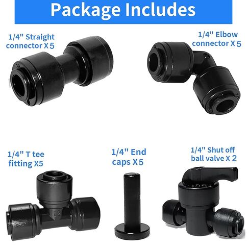 1/4 "O.D.Quick Connection Fitting,1/4" Push Connection Fitting,1/4 Water Line Fitting,Pipe Fitting for Reverse Osmosis Systems (Elbow + in-line + Triway + End Cap + on-Off Valve,22Pack) in Kuwait