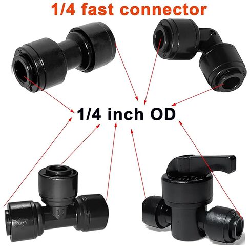 1/4 "O.D.Quick Connection Fitting,1/4" Push Connection Fitting,1/4 Water Line Fitting,Pipe Fitting for Reverse Osmosis Systems (Elbow + in-line + Triway + End Cap + on-Off Valve,22Pack) in Kuwait