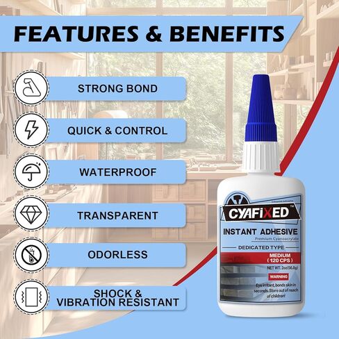 GRADE CYANOACrylate Super Glue ، Glue CA TILL TILL LOGOSITY GLUE من أجل الأعمال الخشبية ، 4 أوقية. حزمة القيمة - لاصق فوري لخشب الخشب ، تحول القلم ، الانتهاء والهواية in Kuwait