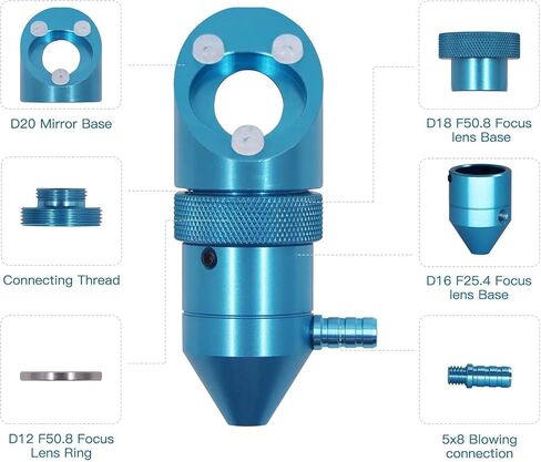رأس ليزر Fonland K40 CO2 مع مساعدة الهواء لآلة نقش نقش K40 ليزر ، عدسة DIA 12/18MM FL50.8MM و DIA 16MM FL25.4 مم مرآة 20 ملم in Saudi Arabia