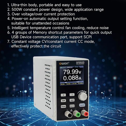 OWON Lab Power Supply (0-80V 0-20 A), Programmable Max 500w Out Power Bench DC Power Supply with 2.8inch LCD Display and Output Enable/Disable Button SPE8205 in Saudi Arabia