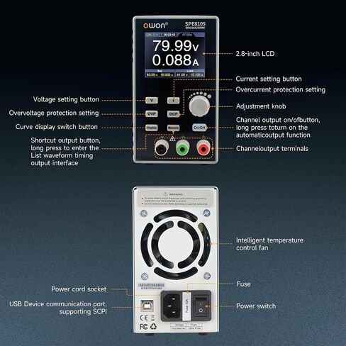 OWON Lab Power Supply (0-80V 0-20 A), Programmable Max 500w Out Power Bench DC Power Supply with 2.8inch LCD Display and Output Enable/Disable Button SPE8205 in Saudi Arabia