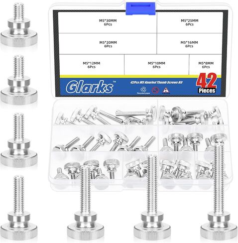 Glarks 42pcs M3 x 6/8/10/12/16/20/30MM Knurled Round Thumb Screws, Fully Threaded Thumb Screw Bolts, Flat Knurled Head Thumb Screws Bolts, Shoulder Grip Knobs Fasteners for Electronic, Mechanical in Saudi Arabia