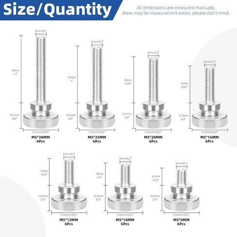 Glarks 42pcs M3 x 6/8/10/12/16/20/30MM Knurled Round Thumb Screws, Fully Threaded Thumb Screw Bolts, Flat Knurled Head Thumb Screws Bolts, Shoulder Grip Knobs Fasteners for Electronic, Mechanical in Saudi Arabia