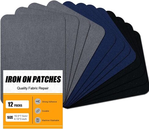 MOONSJONES Iron on Patches for Fabric Clothes, Iron-on Patch Repairing Inside & Outside Holes for Jeans, Backpacks, Down Jackets, Hat, Pants, Sweaters (7.5 cm x 10.5 cm) - 12Pcs in Kuwait