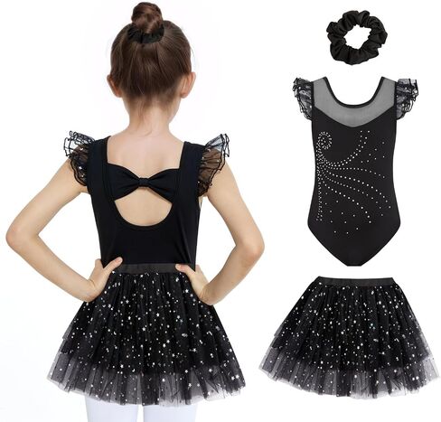 Jiamy Girls Ballet Hoodards 3 PCS مع توتو قابلة للإزالة تنورة كشكش الأكمام ثياب ملابس الزي القوس الخلفية Scrunchy 3-10y in Saudi Arabia
