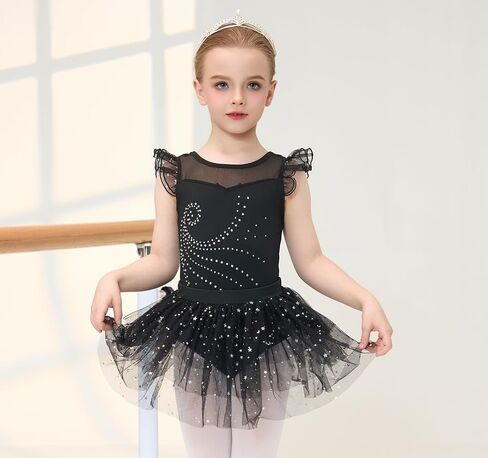 Jiamy Girls Ballet Hoodards 3 PCS مع توتو قابلة للإزالة تنورة كشكش الأكمام ثياب ملابس الزي القوس الخلفية Scrunchy 3-10y in Saudi Arabia
