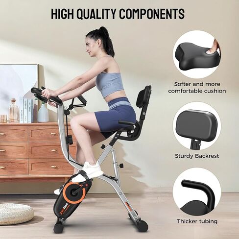 pooboo Exercise Bike, 3-in-1 Foldable Stationary Bike with Elliptical Mode, Adjustable Seat, Magnetic Resistance, Ultra-Quiet Indoor Bike with Rollers for Home Fitness and Rehab Training in Saudi Arabia