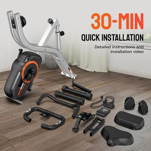 pooboo Exercise Bike, 3-in-1 Foldable Stationary Bike with Elliptical Mode, Adjustable Seat, Magnetic Resistance, Ultra-Quiet Indoor Bike with Rollers for Home Fitness and Rehab Training in Saudi Arabia