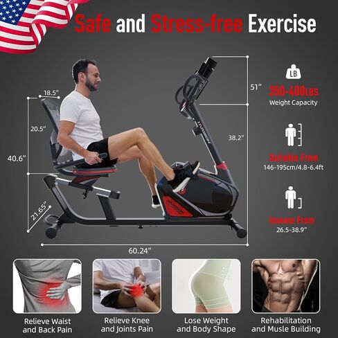 Harison Pro Recumbent Exercise Bike 400 lbs ، دراجة مغناطيسية للبالغين وكبار السن ، دراجة ثابتة للمنزل مع تطبيق Bluetooth الذكي ، 2 في 1 شاشة LCD وحامل الكمبيوتر اللوحي in Kuwait