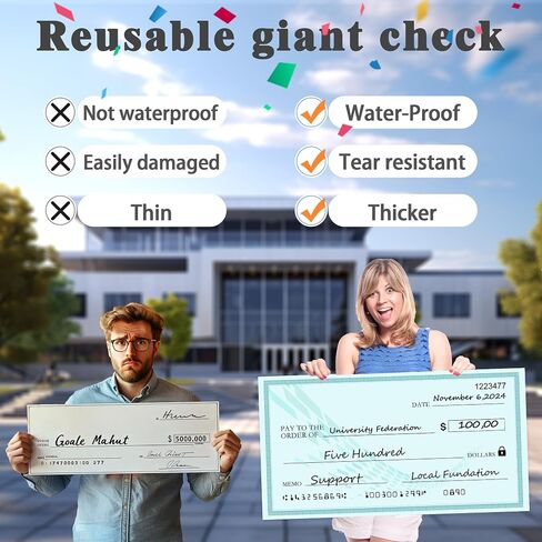 30" x 16" Large Check - Reusable Big Fake Checks for Presentations,Giant Dry Erase Check, Novelty Oversized Blank Checks for Fundraisers Endowment Raffle Reward Winners Events in Saudi Arabia