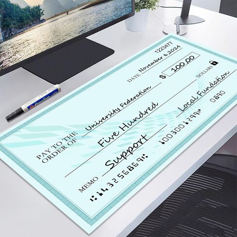 30" x 16" Large Check - Reusable Big Fake Checks for Presentations,Giant Dry Erase Check, Novelty Oversized Blank Checks for Fundraisers Endowment Raffle Reward Winners Events in Saudi Arabia