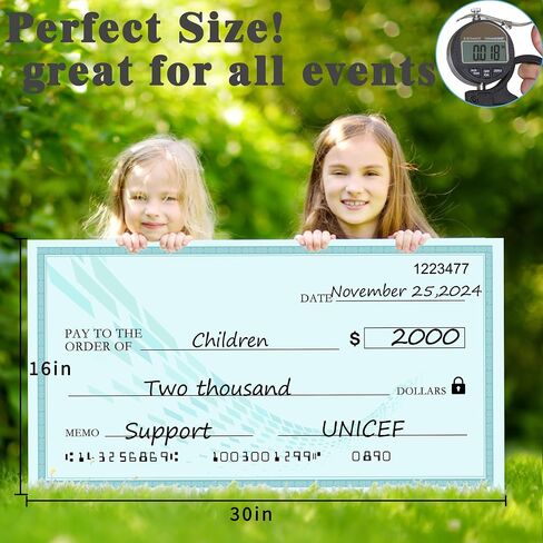 30" x 16" Large Check - Reusable Big Fake Checks for Presentations,Giant Dry Erase Check, Novelty Oversized Blank Checks for Fundraisers Endowment Raffle Reward Winners Events in Saudi Arabia